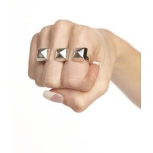 👑FREE w/purchase Double Finger Stud Ring New Silver 6 7 S M